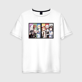 Женская футболка хлопок Oversize с принтом DanMachi в городе Новоалтайск, 100% хлопок | свободный крой, круглый ворот, спущенный рукав, длина до линии бедер
 | Тематика изображения на принте: ais wallenstein | danmachi | dungeon | freya | is it wrong to try to pick up girls in a dungeon | белл | гестия | может я встречу тебя в подземелье | подземелье | фрейя