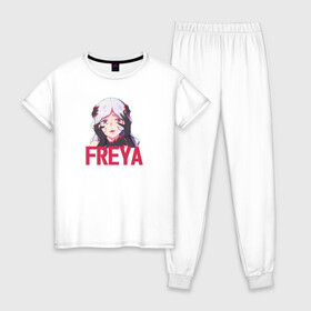 Женская пижама хлопок с принтом Freya в городе Новоалтайск, 100% хлопок | брюки и футболка прямого кроя, без карманов, на брюках мягкая резинка на поясе и по низу штанин | Тематика изображения на принте: ais wallenstein | danmachi | dungeon | freya | is it wrong to try to pick up girls in a dungeon | белл | гестия | может я встречу тебя в подземелье | подземелье | фрейя