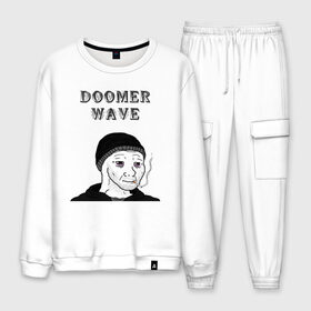 Мужской костюм хлопок с принтом Doomer Wave в городе Новоалтайск, 100% хлопок | на свитшоте круглая горловина, мягкая резинка по низу. Брюки заужены к низу, на них два вида карманов: два “обычных” по бокам и два объемных, с клапанами, расположенные ниже линии бедра. Брюки с мягкой трикотажной резинкой на поясе и по низу штанин. В поясе для дополнительного комфорта — широкие завязки | 20 | 2020 | 2021 | 21 | 2k20 | 2к20 | doomer | girl | girls | guy | man | mem | meme | memes | wafe | бумер | бумеры | волна | девушка | девушки | думер | думеры | зумер | зумеры | мем | мемы | мужчина | парень