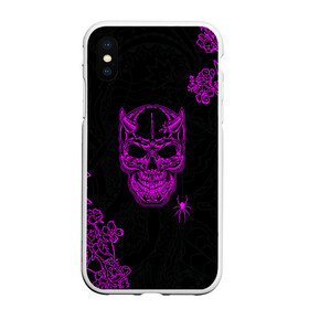 Чехол для iPhone XS Max матовый с принтом Demonic skull в городе Новоалтайск, Силикон | Область печати: задняя сторона чехла, без боковых панелей | demon | evil | skull | готический | демон | дьявол | зло | монстр | паук | паутина | рога | скелет | цветы | череп
