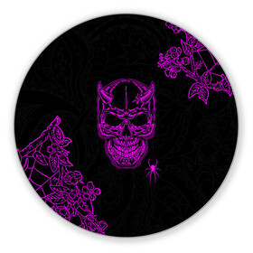 Коврик для мышки круглый с принтом Demonic skull в городе Новоалтайск, резина и полиэстер | круглая форма, изображение наносится на всю лицевую часть | demon | evil | skull | готический | демон | дьявол | зло | монстр | паук | паутина | рога | скелет | цветы | череп