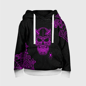 Детская толстовка 3D с принтом Demonic skull в городе Новоалтайск, 100% полиэстер | двухслойный капюшон со шнурком для регулировки, мягкие манжеты на рукавах и по низу толстовки, спереди карман-кенгуру с мягким внутренним слоем | demon | evil | skull | готический | демон | дьявол | зло | монстр | паук | паутина | рога | скелет | цветы | череп