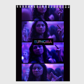 Скетчбук с принтом сериал Euphoria в городе Новоалтайск, 100% бумага
 | 48 листов, плотность листов — 100 г/м2, плотность картонной обложки — 250 г/м2. Листы скреплены сверху удобной пружинной спиралью | zendaya | зендея | ру беннетт | сериал euphoria | эйфория