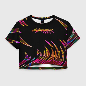 Женская футболка Crop-top 3D с принтом Cyberpunk 2077 в городе Новоалтайск, 100% полиэстер | круглая горловина, длина футболки до линии талии, рукава с отворотами | cyberpunk | cyberpunk 2077 | cyberpunk samurai | game logo | keanu reeves | logo game | neon | samurai | киану ривз | кибер панк | киберпанк | киберпанк неоновый | киберпанк самурай | логотипы игр | найт сити | неон | самурай | фан