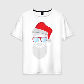 Женская футболка хлопок Oversize с принтом Santa Hipster в городе Новоалтайск, 100% хлопок | свободный крой, круглый ворот, спущенный рукав, длина до линии бедер
 | 100 | alter | bad | beard | boy | christmas | dead | death | ego | head | hipster | klaus | life | marry | new | old | omg | real | retro | santa | skull | year | борода | бородач | бро | год | дед | мороз | на | новый | ретро | санта | сти