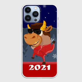 Чехол для iPhone 13 Pro Max с принтом Бычара 2021 в городе Новоалтайск,  |  | Тематика изображения на принте: 2021 | 7 января | bull | newyear | santa | бык | быки | бычок | год быка | дед мороз | корова | новогодние каникулы | новогодние праздники | новый 2021 | новый год | новый год 2021 | рождество | сани | санта | санта клаус