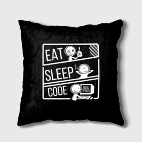 Подушка 3D с принтом Eat, sleep, code в городе Новоалтайск, наволочка – 100% полиэстер, наполнитель – холлофайбер (легкий наполнитель, не вызывает аллергию). | состоит из подушки и наволочки. Наволочка на молнии, легко снимается для стирки | коллега | коллеге | лучший сотрудник | офис | офисный планктон | офисный работник | подарок коллеге | работа | сотрудник | сотруднику | юмор | юмор коллеге