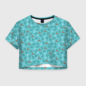 Женская футболка Crop-top 3D с принтом Новогодние Олени в городе Новоалтайск, 100% полиэстер | круглая горловина, длина футболки до линии талии, рукава с отворотами | christmas | merry christmas | santa claus | дед мороз | ёлка | елочные шары | игрушки | новый год | подарки | с новым годом | санта клаус | снегурочка | украшения