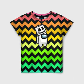Детская футболка 3D с принтом Among Us Marshmello в городе Новоалтайск, 100% гипоаллергенный полиэфир | прямой крой, круглый вырез горловины, длина до линии бедер, чуть спущенное плечо, ткань немного тянется | 2021 | among us | impostor | space mafia | sus.puffballs united | амонг ас | амонг единорог | в космосе | импостор | инопланетяне | инопланетянин | маршмелло | новогодний амонг ас | ракета | с новым годом | самозванец
