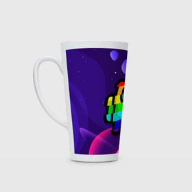 Кружка Латте с принтом AMONG US - RAINBOW SPACE в городе Новоалтайск, Белая керамика | Объем 480 мл; Высота 150 мм; Диаметр 90 мм | Тематика изображения на принте: among | among us | amongus | crewmate | game | games | imposter | impostor | logo | monster | sabotage | shhh | амонг | амонг ас | амонгас | игра | игры | импостер | космос | крюмейт | лого | логотип | логотипы | монстр | саботаж | символ | сим