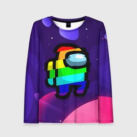 Женский лонгслив 3D с принтом AMONG US - RAINBOW SPACE в городе Новоалтайск, 100% полиэстер | длинные рукава, круглый вырез горловины, полуприлегающий силуэт | among | among us | amongus | crewmate | game | games | imposter | impostor | logo | monster | sabotage | shhh | амонг | амонг ас | амонгас | игра | игры | импостер | космос | крюмейт | лого | логотип | логотипы | монстр | саботаж | символ | сим