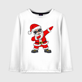 Детский лонгслив хлопок с принтом Dabing Santa в городе Новоалтайск, 100% хлопок | круглый вырез горловины, полуприлегающий силуэт, длина до линии бедер | Тематика изображения на принте: 2021 | 21 | 2k21 | 2к21 | chrystmas | dab | dabbing | dabing | dance | marry | new | santa | snow | xmas | year | год | годом | даб | даббинг | дабинг | дед | елка | елки | клаус | лес | мороз | настроение | новогоднее | новогоднему | новый | новым | по |