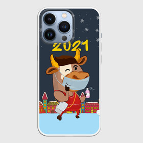 Чехол для iPhone 13 Pro с принтом Коронавирусный Новый Год в городе Новоалтайск,  |  | Тематика изображения на принте: 2021 | 7 января | bull | newyear | santa | бык | быки | бычок | год быка | дед мороз | корова | новогодние каникулы | новогодние праздники | новый 2021 | новый год | новый год 2021 | рождество | сани | санта | санта клаус