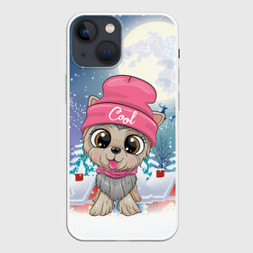Чехол для iPhone 13 mini с принтом Милая новогодняя собачка в городе Новоалтайск,  |  | 2021 | 7 января | bull | newyear | santa | бык | быки | бычок | год быка | дед мороз | корова | новогодние каникулы | новогодние праздники | новый 2021 | новый год | новый год 2021 | рождество | сани | санта | санта клаус