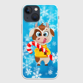 Чехол для iPhone 13 mini с принтом Милый новогодний бычок в городе Новоалтайск,  |  | 2021 | 7 января | bull | newyear | santa | бык | быки | бычок | год быка | дед мороз | корова | новогодние каникулы | новогодние праздники | новый 2021 | новый год | новый год 2021 | рождество | сани | санта | санта клаус