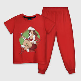 Детская пижама хлопок с принтом Pin Up Girl Christmas в городе Новоалтайск, 100% хлопок |  брюки и футболка прямого кроя, без карманов, на брюках мягкая резинка на поясе и по низу штанин
 | christmas | drawing | girl | new year | pin up | девушка | новый год | пин ап | рисунок | рождество | снегурочка