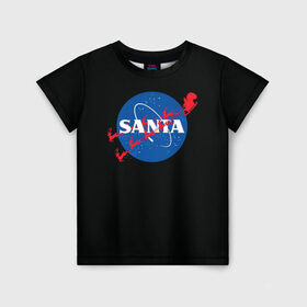 Детская футболка 3D с принтом Santa | Nasa в городе Новоалтайск, 100% гипоаллергенный полиэфир | прямой крой, круглый вырез горловины, длина до линии бедер, чуть спущенное плечо, ткань немного тянется | 2021 | 2021 год быка | happy new year | nasa | new year | new year 2021 | santa | бык | год быка | дохлая мышь | качок | крыса | мышцы | мышь | надпись | нато | новый год | новый год 2021 | рога | рождество 2021