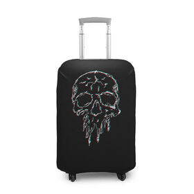 Чехол для чемодана 3D с принтом Skull Glitch в городе Новоалтайск, 86% полиэфир, 14% спандекс | двустороннее нанесение принта, прорези для ручек и колес | bone | glitch | graffite | neon | skull | глитч | голова | граффити | кости | кость | неон | полосы | рисунок | человек | череп