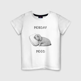 Детская футболка хлопок с принтом Monday Mood в городе Новоалтайск, 100% хлопок | круглый вырез горловины, полуприлегающий силуэт, длина до линии бедер | Тематика изображения на принте: dream | monday | mood | rabbit | sleep | заяц | кролик | понедельник | работа | сон | спать