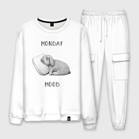 Мужской костюм хлопок с принтом Monday Mood в городе Новоалтайск, 100% хлопок | на свитшоте круглая горловина, мягкая резинка по низу. Брюки заужены к низу, на них два вида карманов: два “обычных” по бокам и два объемных, с клапанами, расположенные ниже линии бедра. Брюки с мягкой трикотажной резинкой на поясе и по низу штанин. В поясе для дополнительного комфорта — широкие завязки | dream | monday | mood | rabbit | sleep | заяц | кролик | понедельник | работа | сон | спать