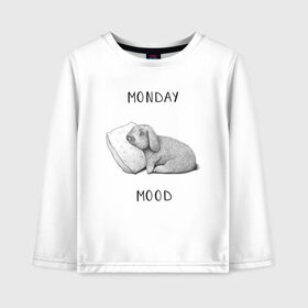 Детский лонгслив хлопок с принтом Monday Mood в городе Новоалтайск, 100% хлопок | круглый вырез горловины, полуприлегающий силуэт, длина до линии бедер | Тематика изображения на принте: dream | monday | mood | rabbit | sleep | заяц | кролик | понедельник | работа | сон | спать