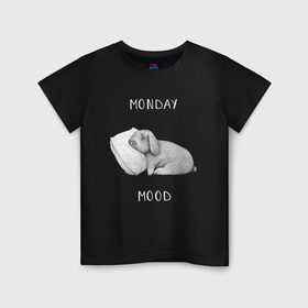 Детская футболка хлопок с принтом Monday Mood в городе Новоалтайск, 100% хлопок | круглый вырез горловины, полуприлегающий силуэт, длина до линии бедер | Тематика изображения на принте: dream | monday | mood | rabbit | sleep | заяц | кролик | понедельник | работа | сон | спать
