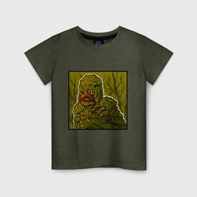 Детская футболка хлопок с принтом Swamp monster в городе Новоалтайск, 100% хлопок | круглый вырез горловины, полуприлегающий силуэт, длина до линии бедер | art | monster | monstr | pop art | арт | болотное чудовище | болото | монстр | поп арт | чудище | чудовище | шрек