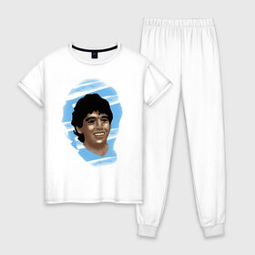 Женская пижама хлопок с принтом Diego Maradona в городе Новоалтайск, 100% хлопок | брюки и футболка прямого кроя, без карманов, на брюках мягкая резинка на поясе и по низу штанин | diego maradona | football | диего марадона | матч | первенство | футбол | чемпионат