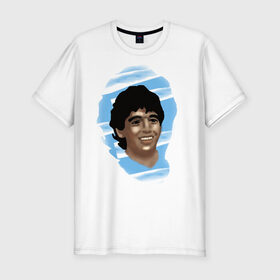 Мужская футболка хлопок Slim с принтом Diego Maradona в городе Новоалтайск, 92% хлопок, 8% лайкра | приталенный силуэт, круглый вырез ворота, длина до линии бедра, короткий рукав | Тематика изображения на принте: diego maradona | football | диего марадона | матч | первенство | футбол | чемпионат
