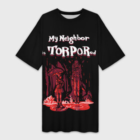 Платье-футболка 3D с принтом Мой сосед в торпоре в городе Новоалтайск,  |  | my neighbor is totoro | torpor | totoro | vampires the masquerade | vtm | wod | world of darkness | вампир | вампиры | миадзаки | миядзаки | мой сосед тоторо | торпор | тоторо | фанарт | шутка | юмор
