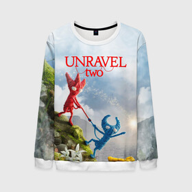 Мужской свитшот 3D с принтом Unravel Two (Z) в городе Новоалтайск, 100% полиэстер с мягким внутренним слоем | круглый вырез горловины, мягкая резинка на манжетах и поясе, свободная посадка по фигуре | Тематика изображения на принте: coldwood interactive | unravel | unravel two | головоломка | красная пряжа | распутать | семейная игра | ярни