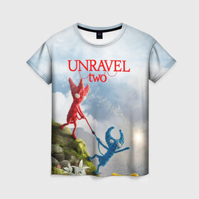 Женская футболка 3D с принтом Unravel Two (Z) в городе Новоалтайск, 100% полиэфир ( синтетическое хлопкоподобное полотно) | прямой крой, круглый вырез горловины, длина до линии бедер | coldwood interactive | unravel | unravel two | головоломка | красная пряжа | распутать | семейная игра | ярни