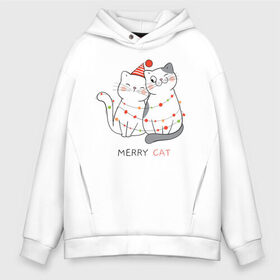 Мужское худи Oversize хлопок с принтом Merry Cat в городе Новоалтайск, френч-терри — 70% хлопок, 30% полиэстер. Мягкий теплый начес внутри —100% хлопок | боковые карманы, эластичные манжеты и нижняя кромка, капюшон на магнитной кнопке | new year | арт | графика | дед мороз | зима | кошки | новый год | рождество | санта
