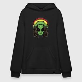 Худи SuperOversize хлопок с принтом Reggae alien в городе Новоалтайск, 70% хлопок, 30% полиэстер, мягкий начес внутри | карман-кенгуру, эластичная резинка на манжетах и по нижней кромке, двухслойный капюшон
 | alien | волосы | инопланетянин | кепка | нло | пришелец | растаман | регги | хипстер | шляпа