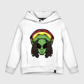 Детское худи Oversize хлопок с принтом Reggae alien в городе Новоалтайск, френч-терри — 70% хлопок, 30% полиэстер. Мягкий теплый начес внутри —100% хлопок | боковые карманы, эластичные манжеты и нижняя кромка, капюшон на магнитной кнопке | alien | волосы | инопланетянин | кепка | нло | пришелец | растаман | регги | хипстер | шляпа