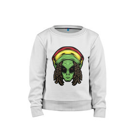 Детский свитшот хлопок с принтом Reggae alien в городе Новоалтайск, 100% хлопок | круглый вырез горловины, эластичные манжеты, пояс и воротник | alien | волосы | инопланетянин | кепка | нло | пришелец | растаман | регги | хипстер | шляпа