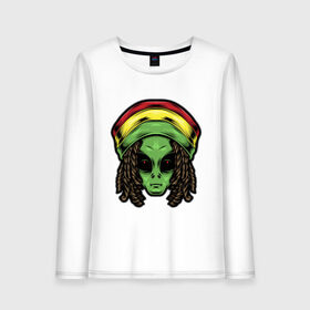 Женский лонгслив хлопок с принтом Reggae alien в городе Новоалтайск, 100% хлопок |  | alien | волосы | инопланетянин | кепка | нло | пришелец | растаман | регги | хипстер | шляпа