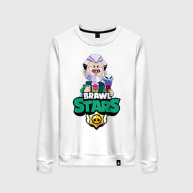 Женский свитшот хлопок с принтом Brawl Stars Byron в городе Новоалтайск, 100% хлопок | прямой крой, круглый вырез, на манжетах и по низу широкая трикотажная резинка  | 2020 | 2021 | brawl | byron | edgar | leon | new | snow | stars | winter | year | байрон | бравл | браво | год | зима | леон | лион | новые | новый | персонаж | персонажи | снег | страс | эдгар
