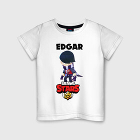 Детская футболка хлопок с принтом BRAWL STARS EDGAR. в городе Новоалтайск, 100% хлопок | круглый вырез горловины, полуприлегающий силуэт, длина до линии бедер | 8 bit | brawl stars | byron | colette | crow | edgar | gale | leon | max | mr.p | sally leon | shark | virus 8 bit | werewolf leon | акула | байрон | берли | бравл старс | ворон | коллет | макс | оборотень | эдгар