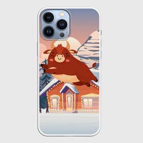 Чехол для iPhone 13 Pro Max с принтом летящий бык 2021 в городе Новоалтайск,  |  | Тематика изображения на принте: 2021 | 7 января | bull | newyear | santa | бык | быки | бычок | год быка | дед мороз | корова | новогодние каникулы | новогодние праздники | новый 2021 | новый год | новый год 2021 | рождество | сани | санта | санта клаус