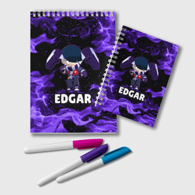 Блокнот с принтом BRAWL STARS EDGAR в городе Новоалтайск, 100% бумага | 48 листов, плотность листов — 60 г/м2, плотность картонной обложки — 250 г/м2. Листы скреплены удобной пружинной спиралью. Цвет линий — светло-серый
 | Тематика изображения на принте: 8 bit | 8 бит | brawl | brawl stars | crow | edgar | leon | stars | бравл | бравл старс | браво старс | едгар | игра | компьютерная | леон | огонь | онлайн | старс | эдгар