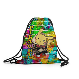 Рюкзак-мешок 3D с принтом Pikachu в городе Новоалтайск, 100% полиэстер | плотность ткани — 200 г/м2, размер — 35 х 45 см; лямки — толстые шнурки, застежка на шнуровке, без карманов и подкладки | Тематика изображения на принте: 2021 | pika | pika pika | pokemon go | аниме | граффити | детектив пикачу | детская | дочка | игра | игры | из игры | модный пикачу | неон | пикачу | покемон | покемоны | с новым годом | с пикачу | с покемоном | сын