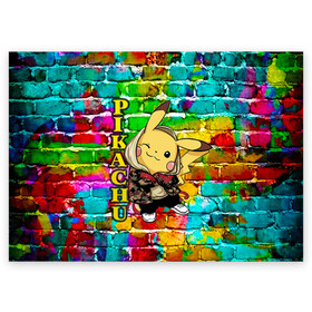 Поздравительная открытка с принтом Pikachu в городе Новоалтайск, 100% бумага | плотность бумаги 280 г/м2, матовая, на обратной стороне линовка и место для марки
 | Тематика изображения на принте: 2021 | pika | pika pika | pokemon go | аниме | граффити | детектив пикачу | детская | дочка | игра | игры | из игры | модный пикачу | неон | пикачу | покемон | покемоны | с новым годом | с пикачу | с покемоном | сын