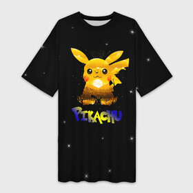 Платье-футболка 3D с принтом Пикачу в городе Новоалтайск,  |  | 2021 | pika | pika pika | pokemon go | аниме | граффити | детектив пикачу | детская | дочка | игра | игры | из игры | модный пикачу | неон | пикачу | покемон | покемоны | с новым годом | с пикачу | с покемоном | сын