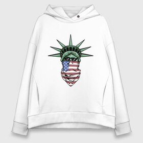 Женское худи Oversize хлопок с принтом American Style в городе Новоалтайск, френч-терри — 70% хлопок, 30% полиэстер. Мягкий теплый начес внутри —100% хлопок | боковые карманы, эластичные манжеты и нижняя кромка, капюшон на магнитной кнопке | американский | бандит | городской | очки | платок | свободы | статуя | флаг | хипстер