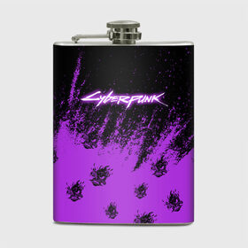 Фляга с принтом Cyberpunk neon. в городе Новоалтайск, металлический корпус | емкость 0,22 л, размер 125 х 94 мм. Виниловая наклейка запечатывается полностью | Тематика изображения на принте: cd project red | cyberpunk 2077 | keanu reeves | samurai | киану ривз | киберпанк 2077 | самураи