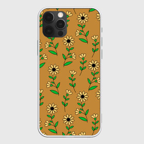 Чехол для iPhone 12 Pro Max с принтом Цветочки на темно желтом фоне в городе Новоалтайск, Силикон |  | 8 марта | весна | день рождения | желтый | зеленый | лето | листья | орнамент | паттерн | праздник | природа | растения | узор | цветы | черный