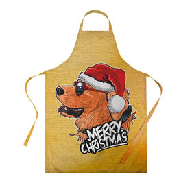 Фартук 3D с принтом Dog Xmas в городе Новоалтайск, 100% полиэстер | общий размер — 65 х 85 см, ширина нагрудника — 26 см, горловина — 53 см, длина завязок — 54 см, общий обхват в поясе — 173 см. Принт на завязках и на горловине наносится с двух сторон, на основной части фартука — только с внешней стороны | new year | арт | графика | дед мороз | зима | новый год | рождество | санта