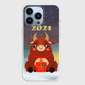 Чехол для iPhone 13 Pro с принтом Бык с подарками 2021 в городе Новоалтайск,  |  | Тематика изображения на принте: 2021 | 7 января | bull | newyear | santa | бык | быки | бычок | год быка | дед мороз | корова | новогодние каникулы | новогодние праздники | новый 2021 | новый год | новый год 2021 | рождество | сани | санта | санта клаус