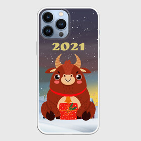 Чехол для iPhone 13 Pro Max с принтом Бык с подарками 2021 в городе Новоалтайск,  |  | Тематика изображения на принте: 2021 | 7 января | bull | newyear | santa | бык | быки | бычок | год быка | дед мороз | корова | новогодние каникулы | новогодние праздники | новый 2021 | новый год | новый год 2021 | рождество | сани | санта | санта клаус